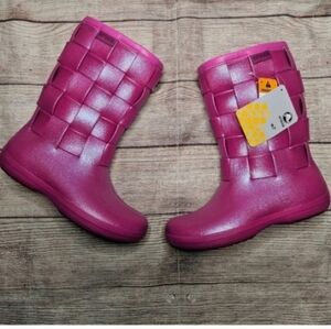 Crocs Supermolded Iri Weave berry Pink Glitter Faux Fur Rain Winter Boots